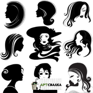 Силуэты женских портретов в векторе | Silhouettes portraits of women in the vector